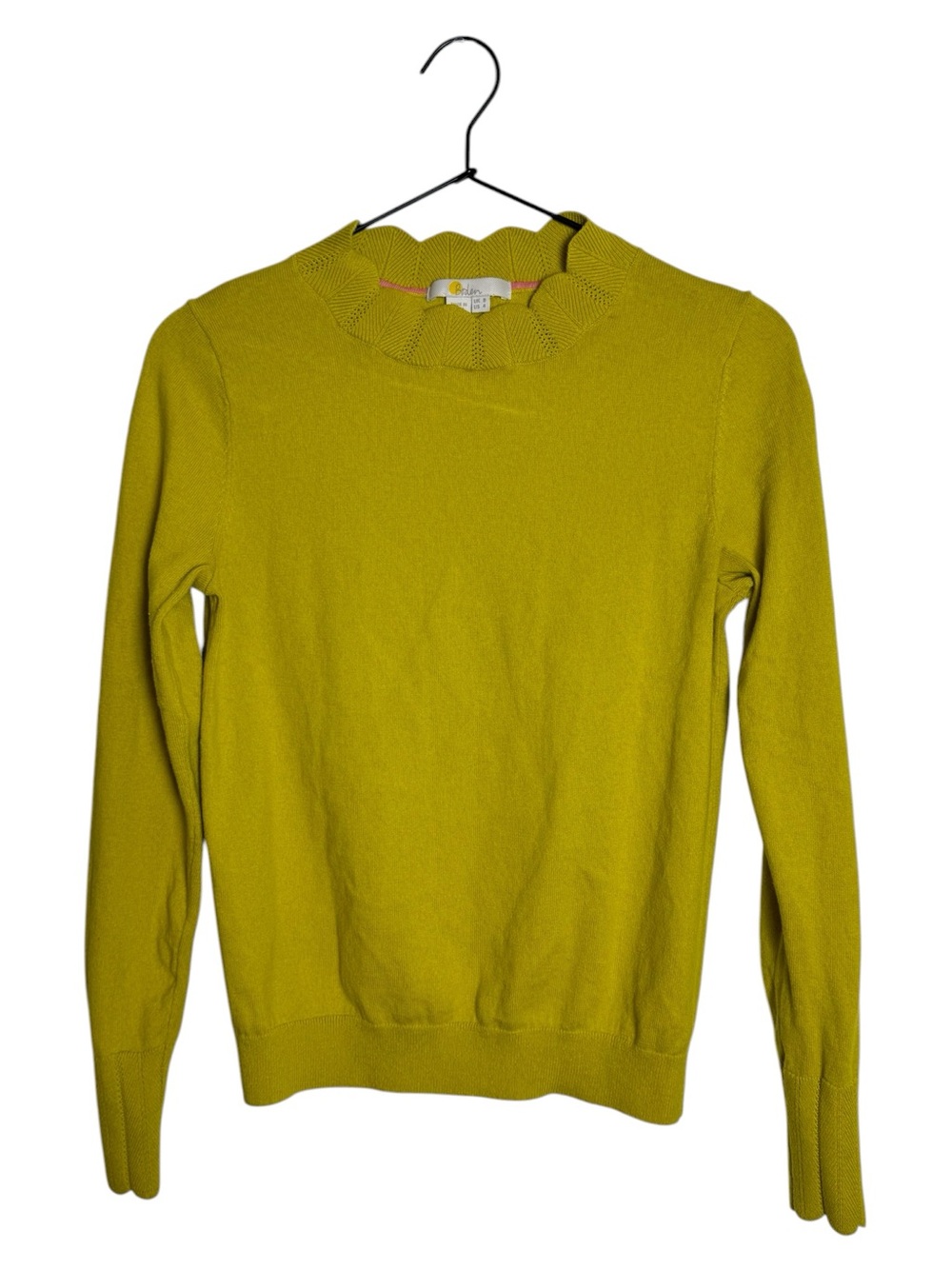 Boden Mustard Yellow Chartreuse Scallop Collar Knit Sweater Long Sleeve
